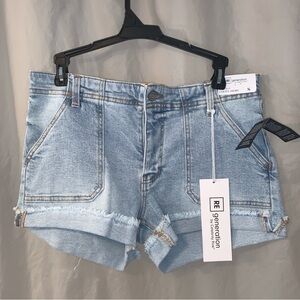 NWT Small Elastic Waist Utility Short Re Generation by Celerity Pink Light Wash